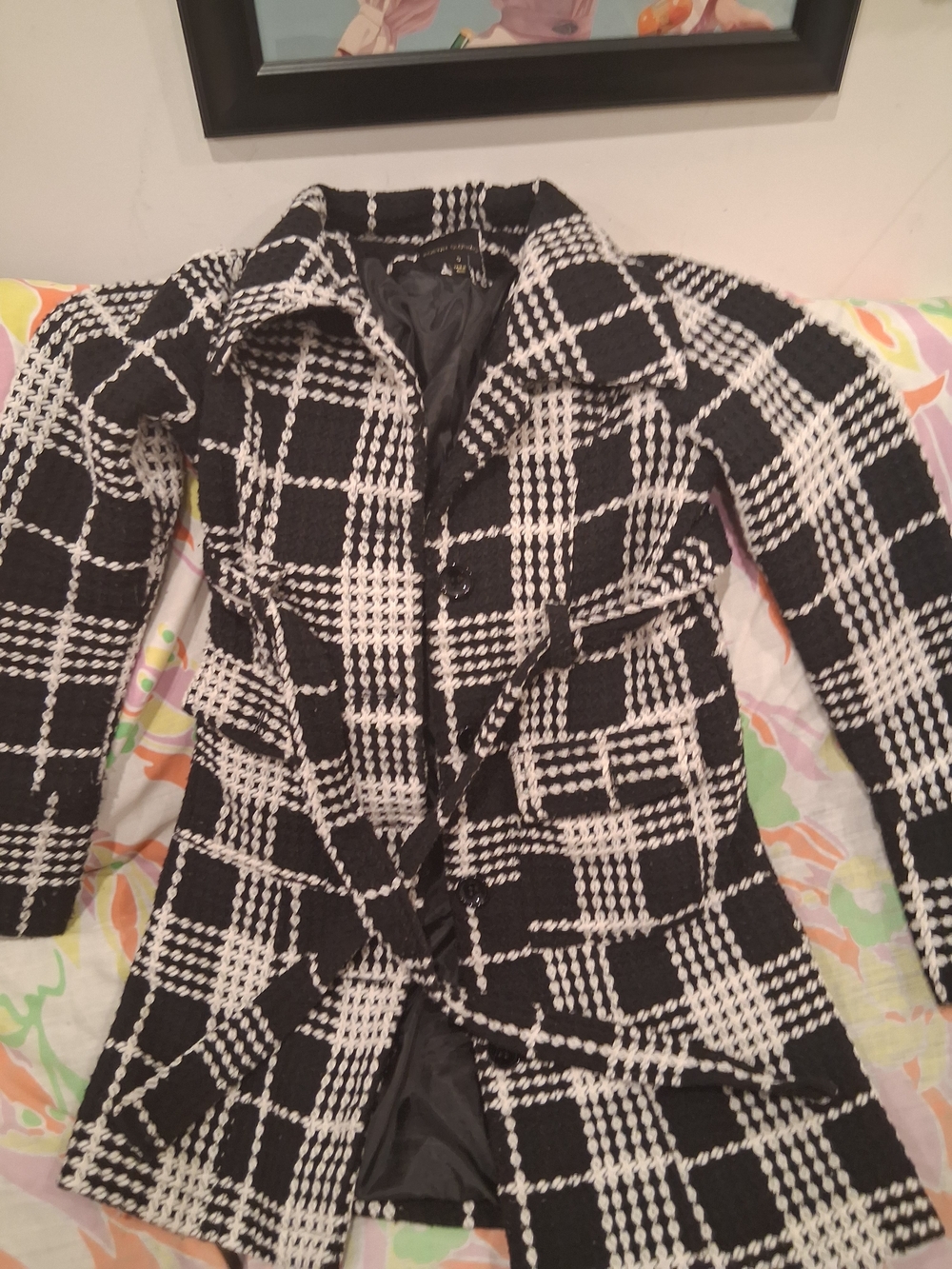 Black & White Plaid Women's Coat - Picture 3 of 8